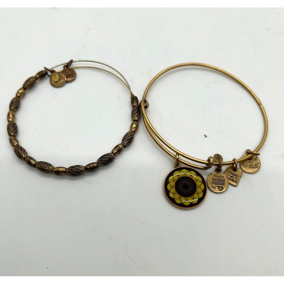 Lot Of 10 Gold-Tone Bracelets 4 Alex And Ani 1 Avon 1 Wind And Fire - Picture 2 of 10